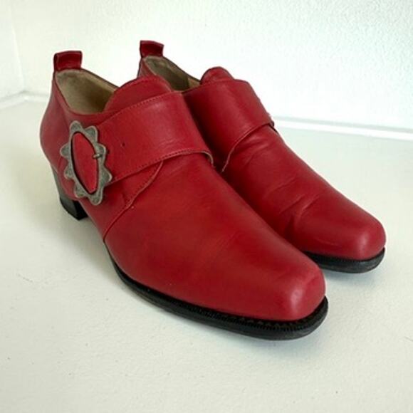 Osvaldo Pericoli Buckle Heels Red Leather Slip On Western 38 Italy Vintage 7.5 - Picture 1 of 6